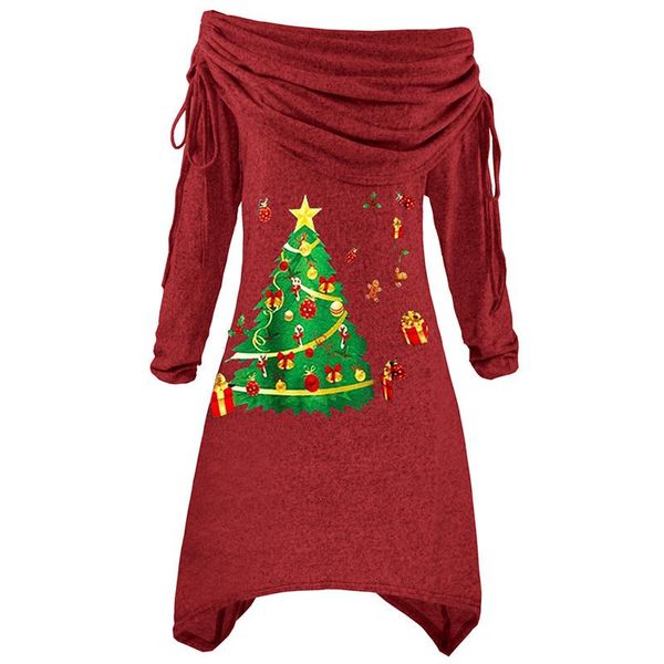 

casual dresses womens long sleeve christmas printed knitwear irregular cocktail party dress, Black;gray