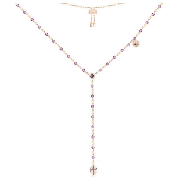 

chains soelle brand rose gold color 925 sterling silver purple beads necklace with embellished pendant zircon women luxury jewelry