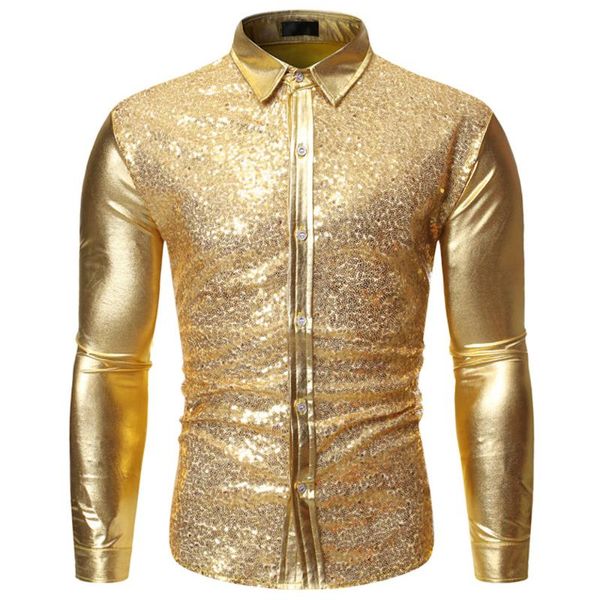 

men's casual shirts fashion street for man european size mens dance shirt sequined bronzing wear night club summer ear male, White;black