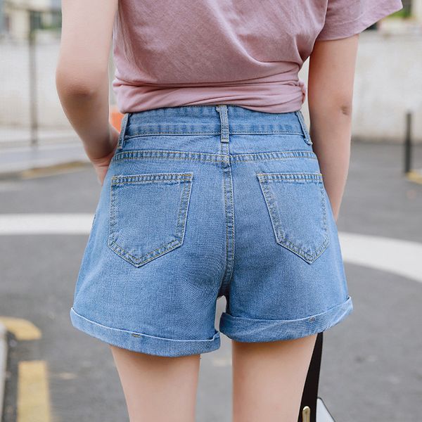 

women's shorts denim high waist show thin summer chi style student wide leg korean curled loose pants, White;black