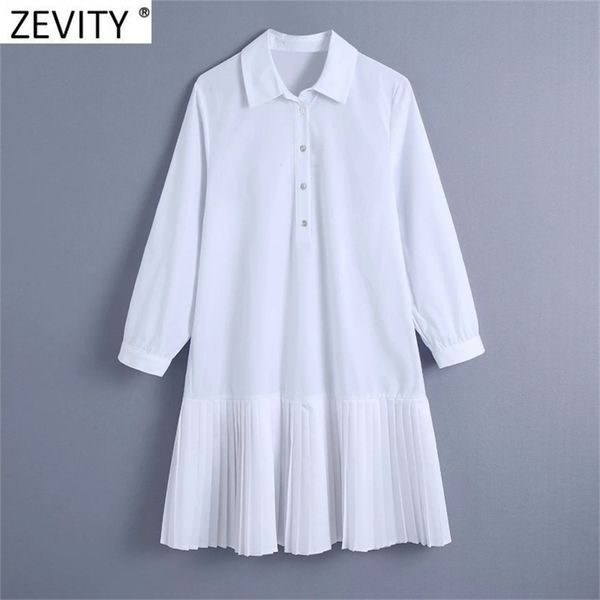 

women fashion turn down collar hem pleated patchwork white mini dress office lady poplin vestidos chic dresses ds8124 210420, Black;gray