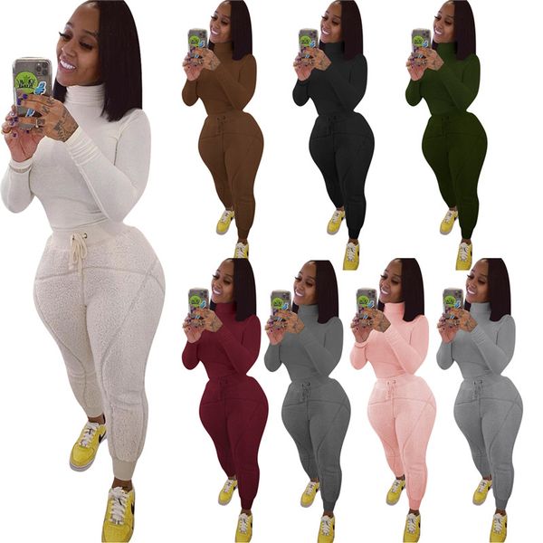

fall winter tracksuits women two piece set pullover sweatshirt woollen underpants casual matching set thick sweatshirt solid autumn clothes, Gray