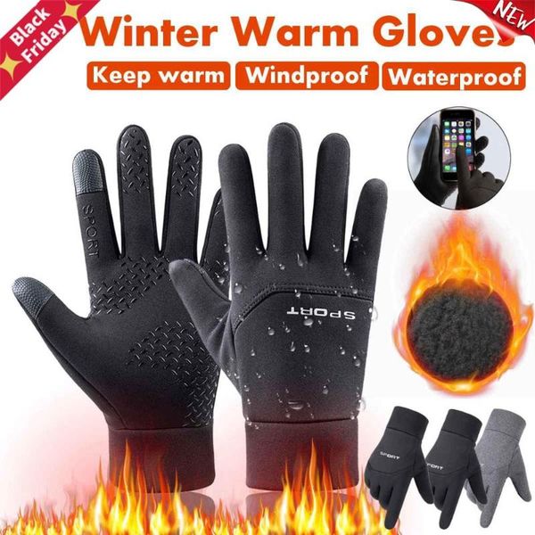 

winter outdoor sports running glove warm touch screen gym fitness full finger gloves for men women bike cycling, Black