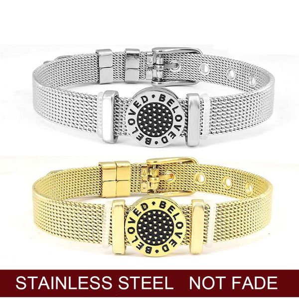 

stainless steel cuff inspirational bangle engraved beloved letter bracelet jewelry for girl friend gift charm bracelets, Golden;silver