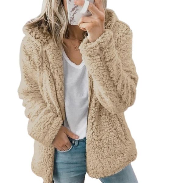 

women's jackets women autumn winter zipper plush fleece solid color hooded casual loose fashion vintage cardigan oversize sweatshirts, Black;brown