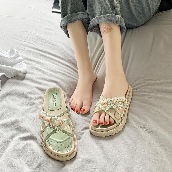 

sandals 2021 fairy style women outdoor platform slippers women's open toe flowers for femmes sandales, Black