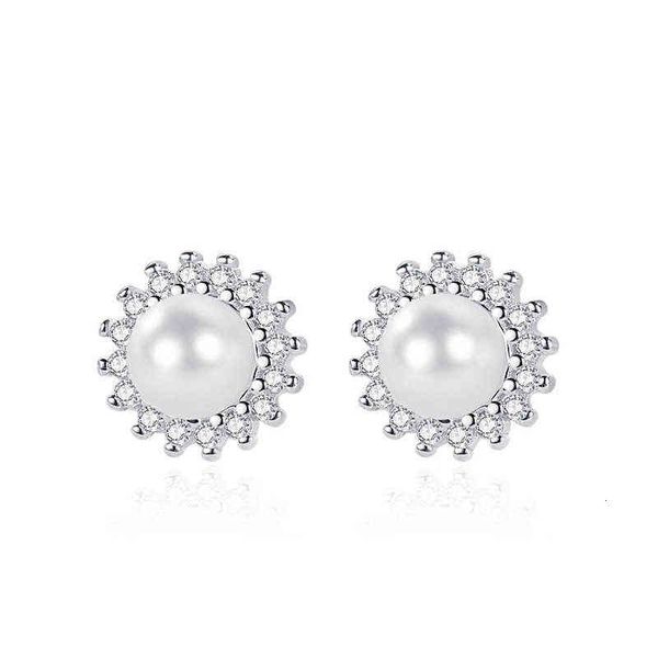 

s925 sterling sier sunflower earrings wind light luxury japanese and korean fashion imitation pearl sier accessories, Golden