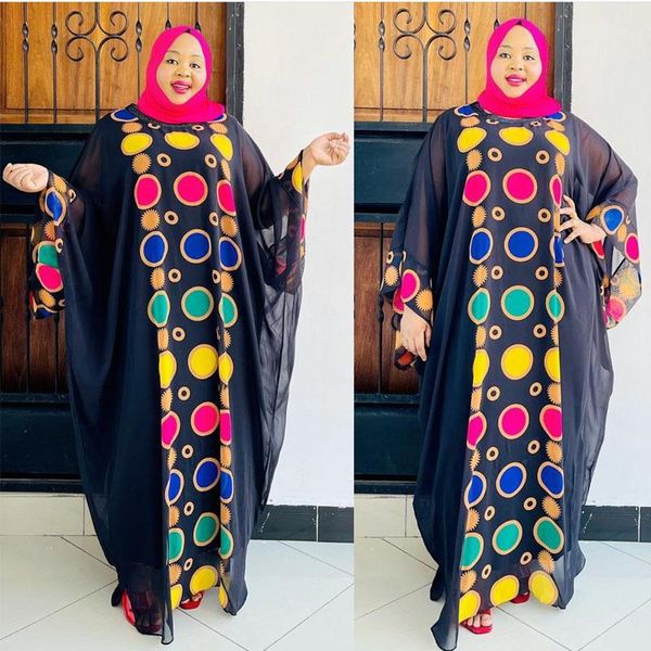 

ethnic clothing african oversized double sided design chiffon loose dress with cotthon sundress 2 pieces for lady, Red