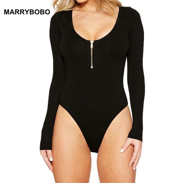

autumn women zipper bandage bodysuit casual o-neck long sleeve elastic female skinny body suit plus size women's jumpsuits & rompers, Black;white