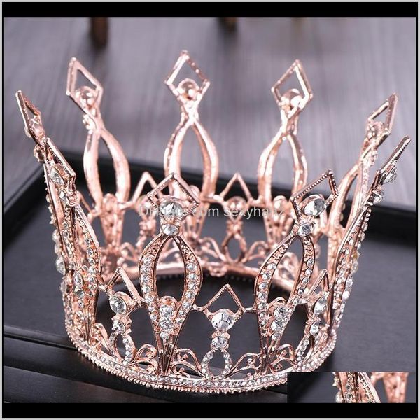 

clips & barrettes drop delivery 2021 vintage rose gold round crystal tiara queen crown for bridal headpiece diadem prom jewelry wedding hair, Golden;silver