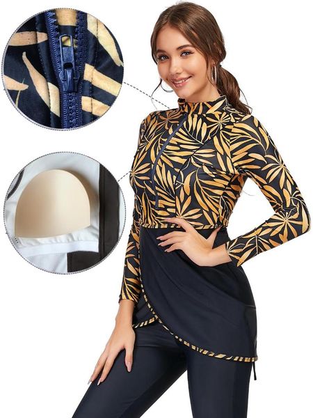 

swim wear muslim swimwear women modest patchwork hijab long sleeves sport swimsuit 3pcs islamic burkinis bathing suit