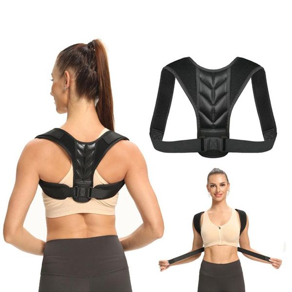 

back support posture corrector belt adjustable brace correction humpback pain relief men women clavicle lumbar, Black;blue