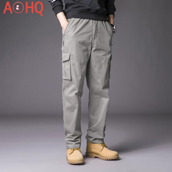

men's pants men cargo autumn thin work long trousers business cotton elastic waist casual plus size -5xl, Black