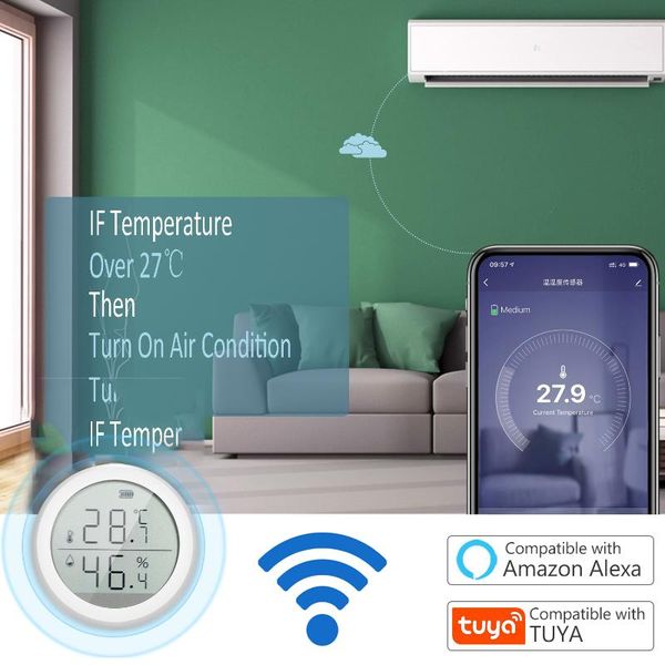 

smart home control wifi thermometer hygrometer humidity temperature sensor gauge with app notification alert pet garage humidor