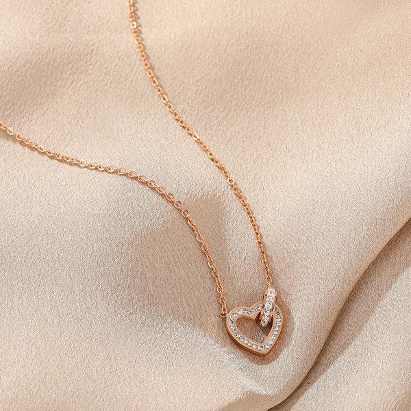 

chains moflo cubic zircon love heart pendant necklace stainless steel clavicle chain crystal, Silver