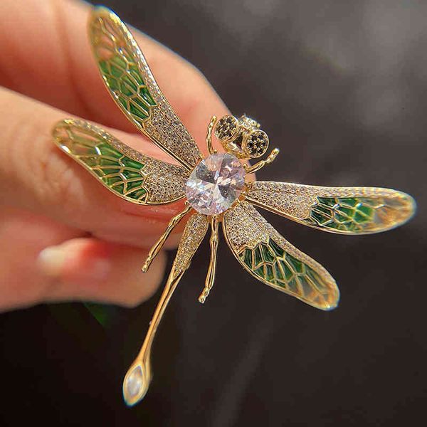 

oil dripping insect forest golden green dragonfly brooch collar pin gorgeous versatile accessories female gift, Gray