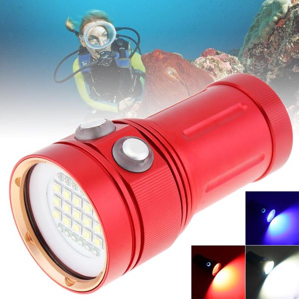

flashlights torches securitying red diving light underwater 100m scuba video torch 150w 8000lm 15 xml led pography dive lamp