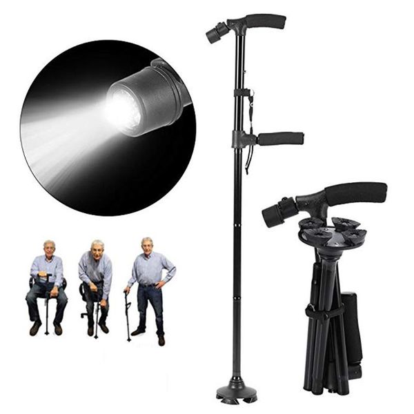 

trekking poles led lights double handle walking sticking cane with crutches for elderly people