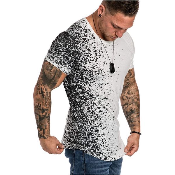 

2021 spring and summer new fashion trendy men's digital printing 3d snowflake dot gradient men's casual short sleeve, White;black