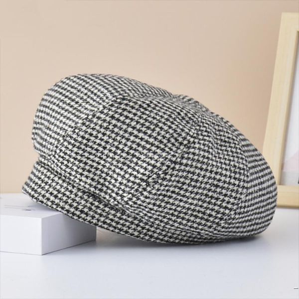 

berets vintage cotton plaid women girl beret french artist hat cap solid color elegant lady sboy winter autumn caps bonnet, Blue;gray