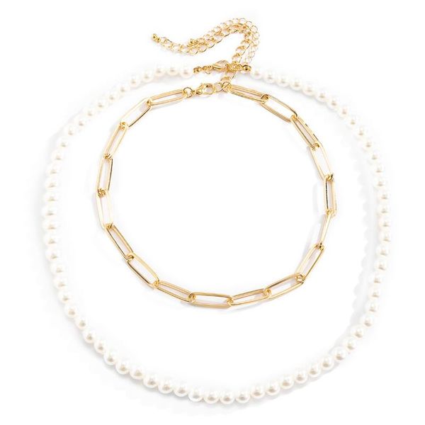 

chokers retro simple hollow cross chain combination necklace punk cold wind imitation pearl clavicle, Golden;silver