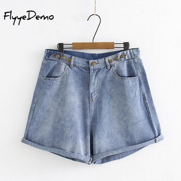 

women's shorts vintage high waist denim women 2021 korean style button casual big jeans summer short pants plus size, White;black