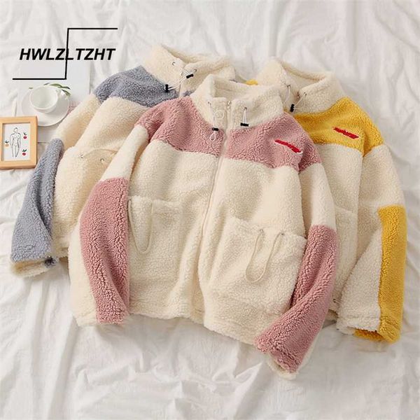 

autumn lambswool coats large sizes winter warm women parker patchwork sheepskin coat casual baseball jacket women 211109, Black;brown