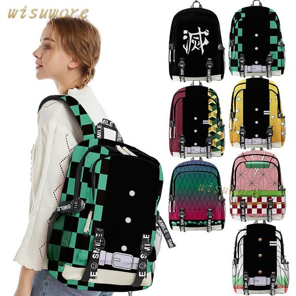 

backpack 2021 demon slayer kimetsu no yaiba children boys girls schoolbag teenager students oxford waterproof notebook