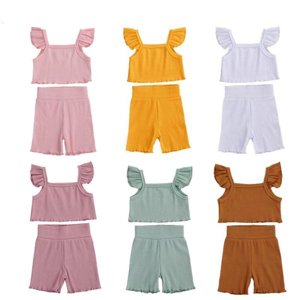 

clothing sets lioraitiin 0-4years toddler baby girl summer fashion 2pcs outfit set off shoulder solid cotton shorts 6styles, White