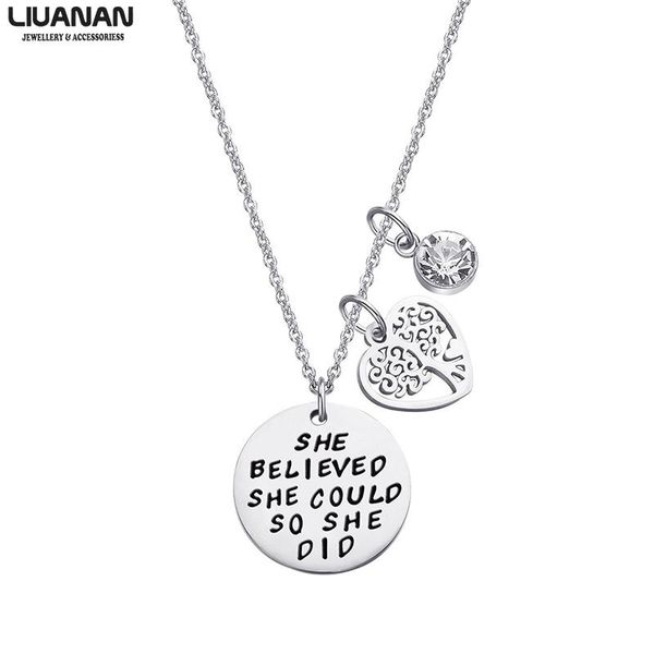 

pendant necklaces she believed could so did necklace stainless steel engraved with tree of life charm jewelry women girls, Silver