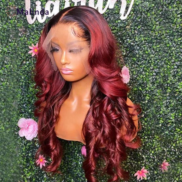 

1b/red ombre lace front wig 250% density 99j 13x6 transparent hd frontal human hair1, Black;brown