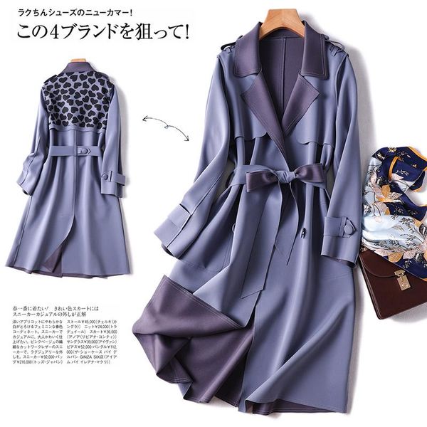 

women's trench coats lady double breasted long office turn-down collar adjustable waist womans fashion luxury coat, Tan;black