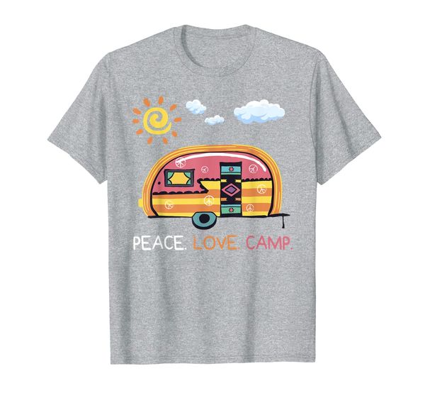 

peace love camp camper camping vacation tee shirt wanderer t-shirt, White;black
