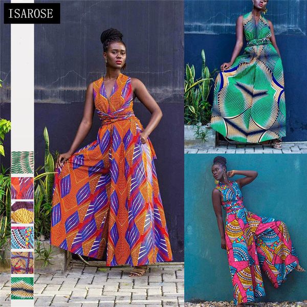 

isarose female jumpsuits multiple wearing diy bandage wide leg pants dashiki rich bazin ankara party club wear for women 210422, Black;white