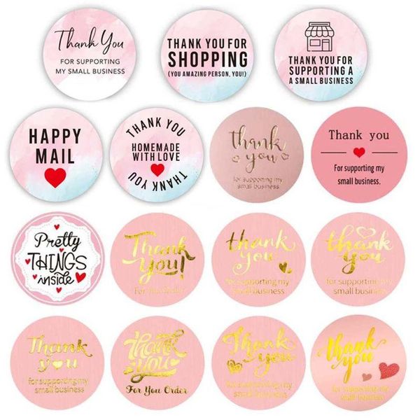 

500pcs/roll pink diy handmade thank you stickers wedding package seal labels gift wrap