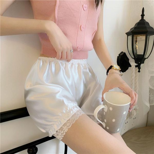 

women's leggings women imitation silk bloomers ruffles lace trim panties victorian pumpkin solid color dance dress split skirt pettipan, Black