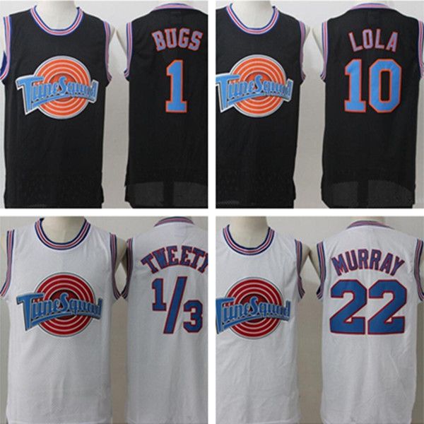 

space jam basketball jerseys movie tune squad looney daffy duck bill murray lola bugs bunny taz tweety michael james curry shorts black whit, Black;red