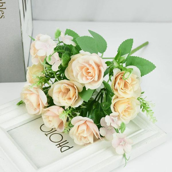 

bouquet rose artificial flowers 27cm 10 heads silk flower for home wedding decoration fake plant bride floral table decor decorative & wreat