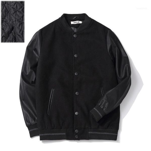 Giacche da uomo all'ingrosso- Giacca da baseball da uomo di grandi dimensioni 6xl 5xl 4xl manica in pelle imbottita in cotone nero autunno inverno1