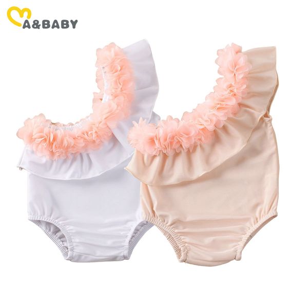 

0-24m summer toddler born infant baby girl swimsuit ruffles flower swimwear one shoulder beachwear bathing suit 210515, Black
