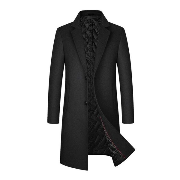 

men's wool & blends 2021 thick good quality winter coat men long trench for, Black
