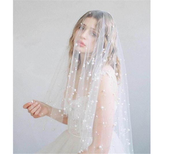 

bridal veils accessories 1.2m pearls tulle cut edge wedding veil with comb, Black