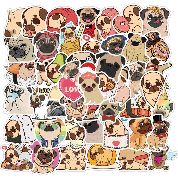 50 PCS Mixed Cute Animals Pug kateboard Stickers For Car Laptop Geladeira Capacete Pad Bicycle Bike Motorcycle PS4 book Guitar Pvc Decal