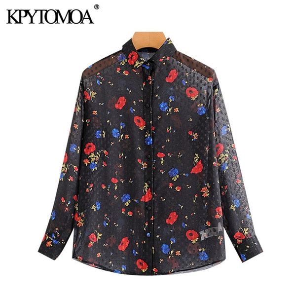 

women fashion floral print loose blouses long sleeve see through female shirts blusas chic 210420, White