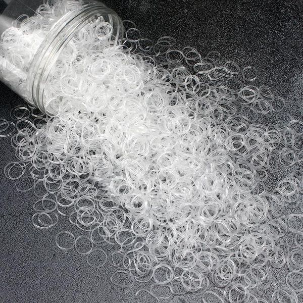 

1000pcs/pack girls transparent elastic hair ring rubber band children ponytail bands ornaments disposable accessories, Slivery;white