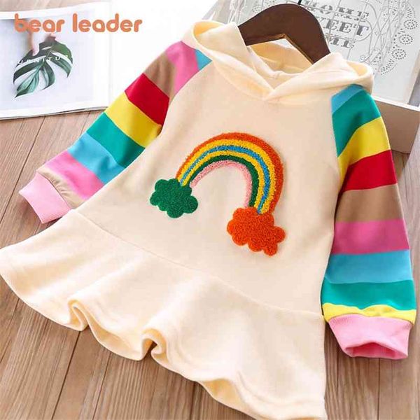 Vestito da festa per ragazze Marca Princess Knitted Rainbow Colorful Kids Girl es Abbigliamento per bambini con cappuccio dolce 210429