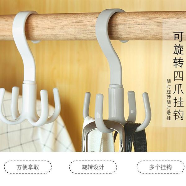 

hooks & rails rotating four-claw hook household multifunctional coat hanging bag tie rack wardrobe punch-scarf storage shelf
