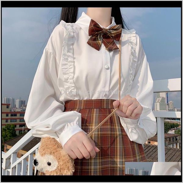 

blouses shirts womens clothing apparel drop delivery 2021 japanese autumn lolita jk girl white blouse sweet lapel waveseedge lantern sleeve