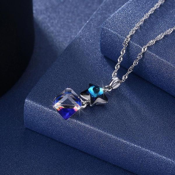 

pendant necklaces long lasting lightweight faux crystal blue necklace for cocktail party, Silver