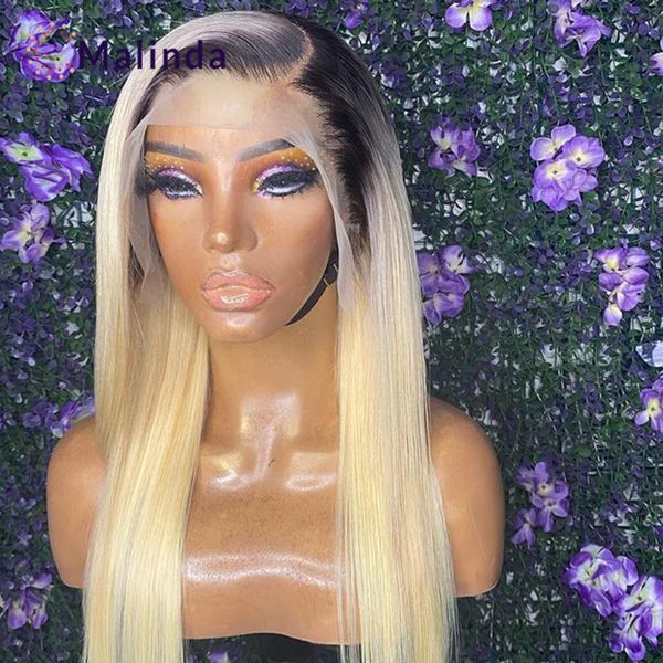 

lace wigs 613 human hair bone straight wig for black women dark roots blonde pre plucked t part, Black;brown